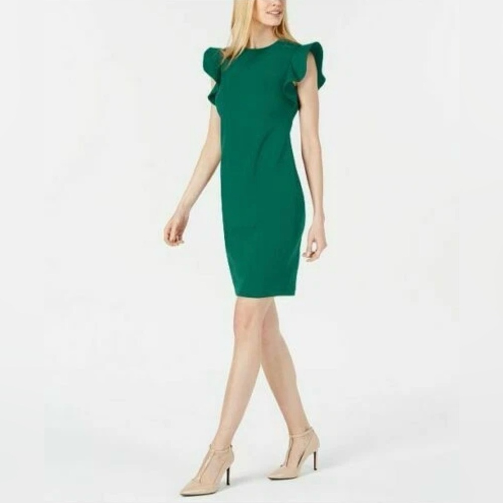 Calvin Klein Green Flutter Sleeve Sheath Dress 8
